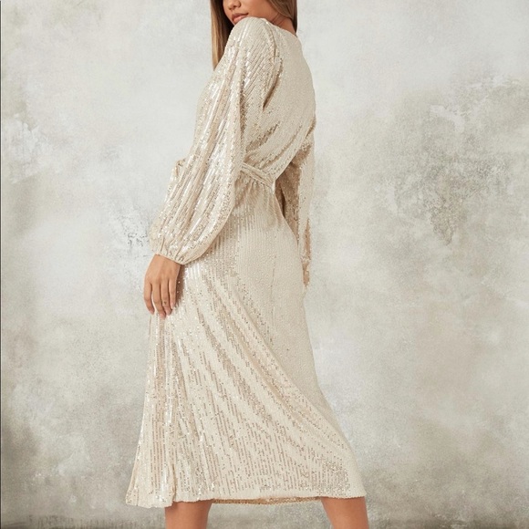 Champagne Sequin Wrap Midaxi Dress - Picture 2 of 3